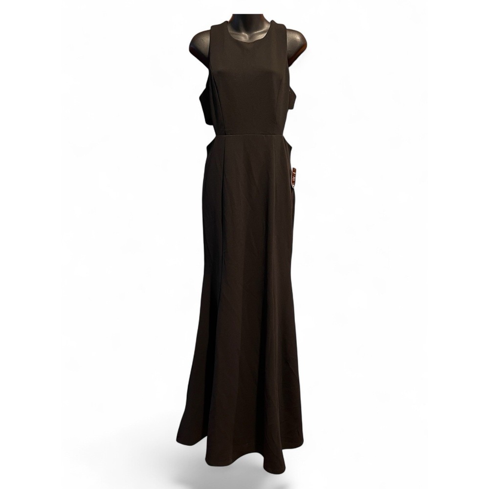 NWT Lulus‎ L Black Sleeveless Mermaid Maxi Dress Formal Wedding Stretch Slimming